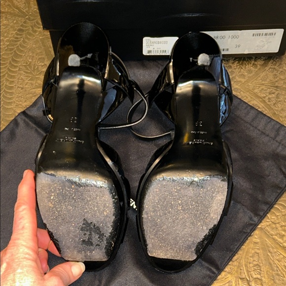 Authentic Saint Laurent YSL Black Patent Leather Tribute Heels Stiletto Pumps - Picture 8 of 16